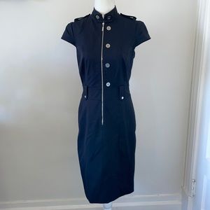 Carlisle navy dress with chrome button and zip detail (NWOT)